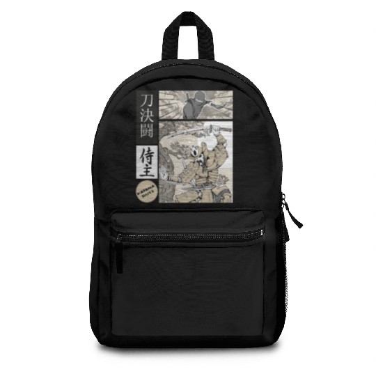 Katana Samurai Vs Ninja Warrior Comic Strip style Backpacks