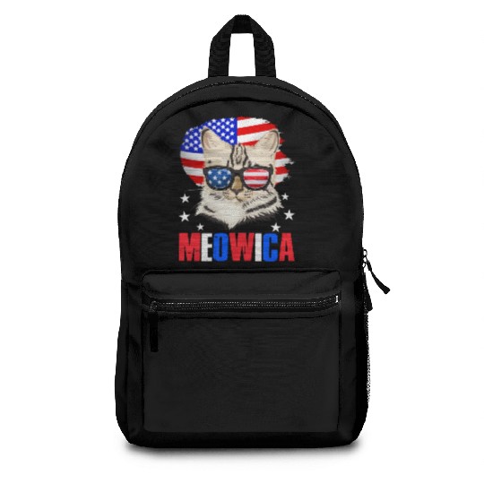 Meowica Cat lover Independence Day Patriotic Backpacks