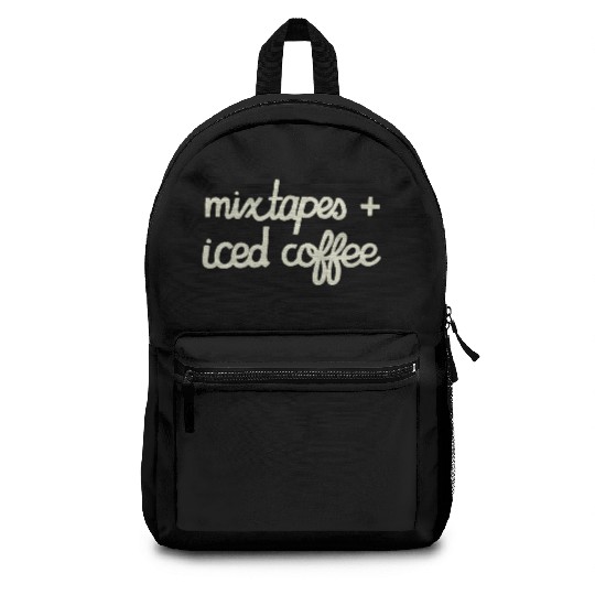 DESIGNMixtapes and Iced Coffee WHITE TEXT green Backpacks
