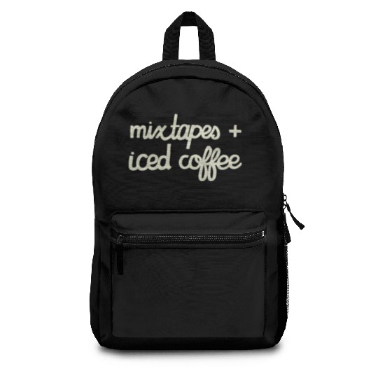 DESIGNMixtapes and Iced Coffee WHITE TEXT green Backpacks