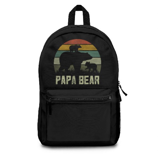 Funny Papa Bear Cub 2 Kids Fathers Day Grandpa Backpacks