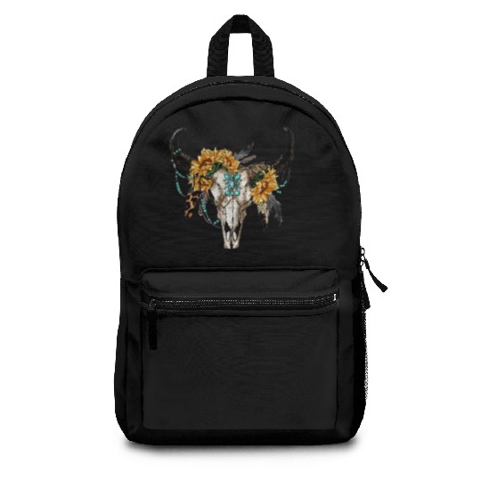 Bull Skull And Sunflowers Backpacks