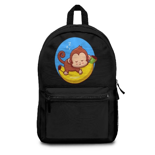 Cute Monkey Sleeping On Banana Cartoon Backpacks