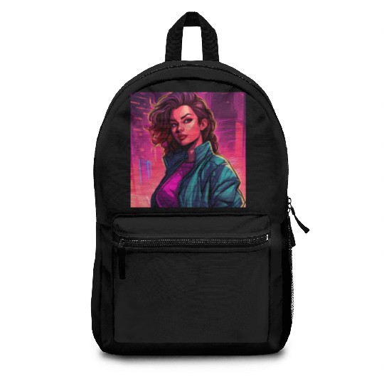 Synthwave City Bloom - Neon Pink Cityscape Backpacks