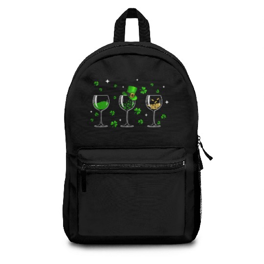 Three Wine Glasses Clover Shamrock St Patrick Day Backpacks
