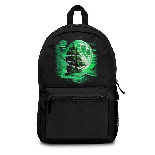 Historical Sailing Ship At Full Moon. Backpacks