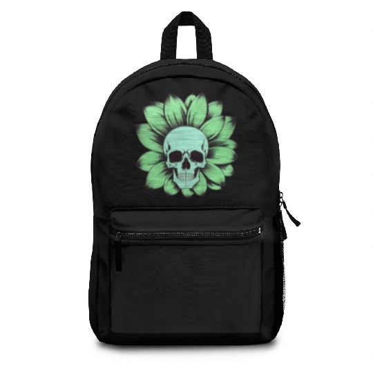 Green Toxic Sunflower Skull Vintage Style Backpacks