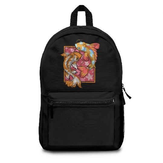 Sakura fish farmer gift Japan Koi carp Backpacks