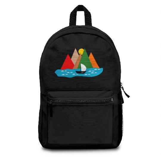 Black Sailing Boat Scape Backpacks
