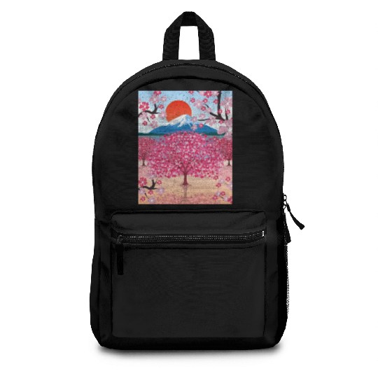 Sunset Sakura Mountains Gift Cherry Blossoms Backpacks