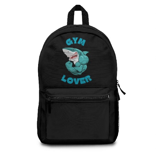 Blue Illustrated Shark Gym Lover Backpacks