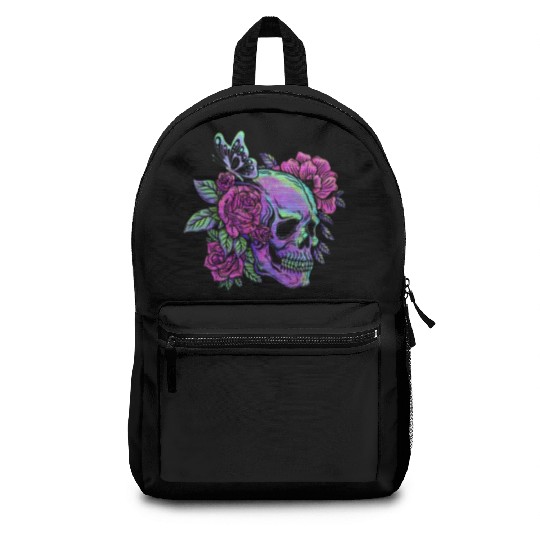 Skeleton Backpacks, Neon Skull Roses Gothic Skeleton