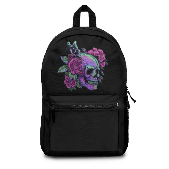Skeleton Backpacks, Neon Skull Roses Gothic Skeleton