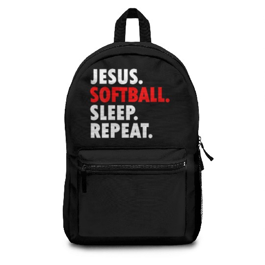 Jesus Softball Sleep Repeat - Novelty Hobby Backpacks