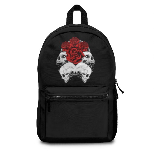 Gothic Backpacks, Skull Red Roses Goth Vintage Grunge