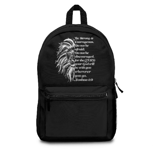 Christian Lion Joshua 19 Be Strong, Courageous Bib Backpacks