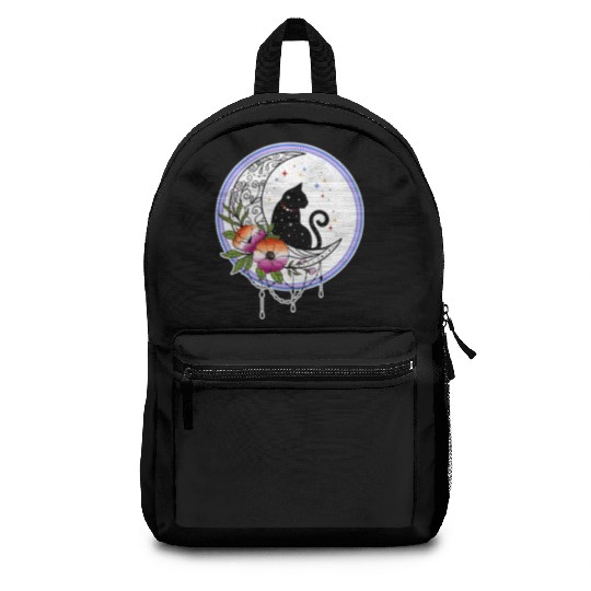 Galaxy Cat and Flowers in Lesbian Flag Colors Backpacks