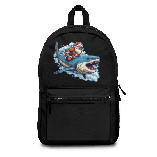Santa Claus riding a shark Backpacks