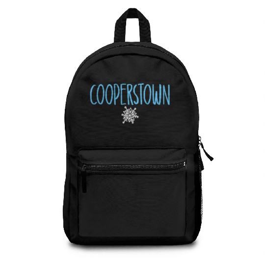 Cooperstown Ny Snowflake Drawing Light Blue Text Backpacks