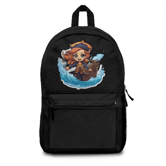 The Captains Charm Cartoonish Pirate at Sea Backpacks