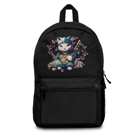 Samurai Cat Anime Kawaii Japanese Style Backpacks