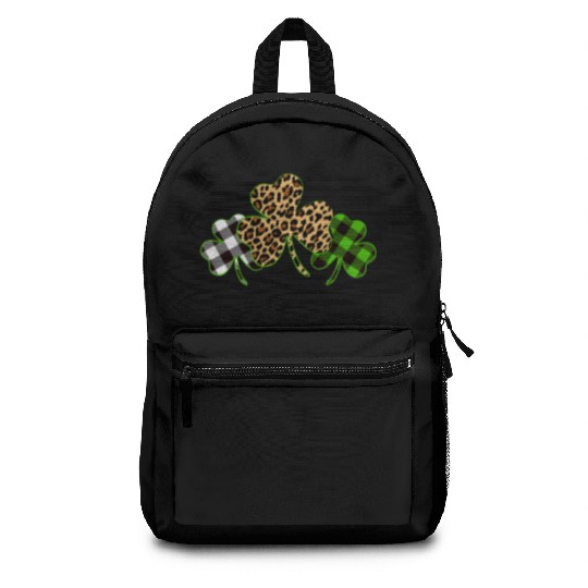 St Patricks Day Leopard Print Plaid Shamrock Backpacks