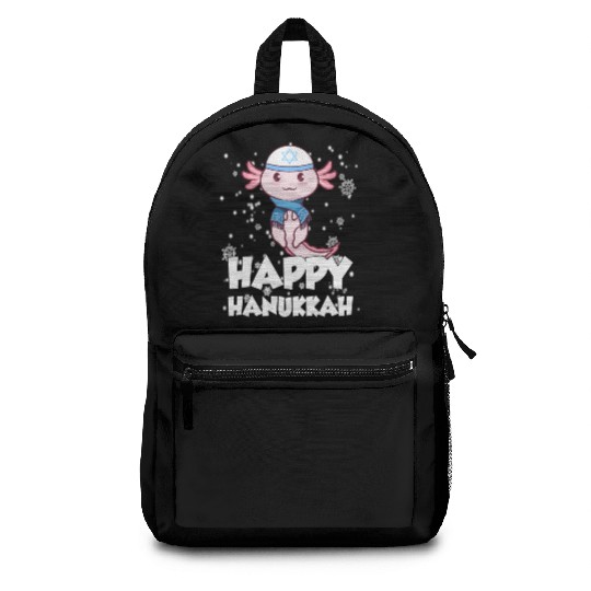 Happy Hanukkah Axolotl Kawaii Cute Axolotl Lover Backpacks