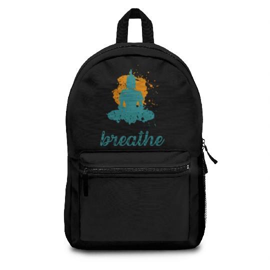 Breathe quote Buddha graphic Backpacks