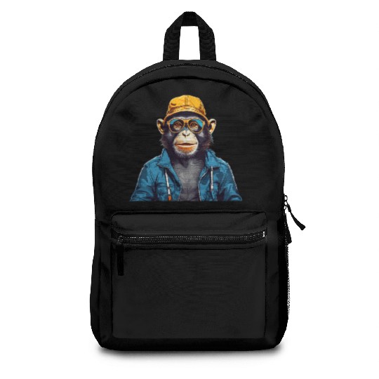 Smiling monkey wearing sunglasses and bucket hat Backpacks