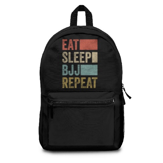 Stylish Retro 70´s Eat Sleep BJJ Repeat Backpacks