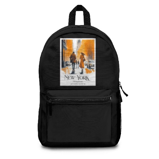 Watercolor painting loving couple in New York City Backpacks