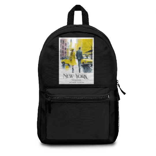 Watercolor painting loving couple in New York City Backpacks