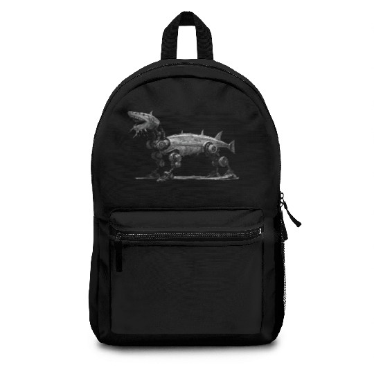 Awesome robot shark made of metal Backpacks