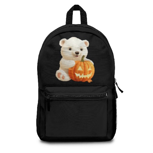 Halloween Polar Bear with Pumpkin Backpacks