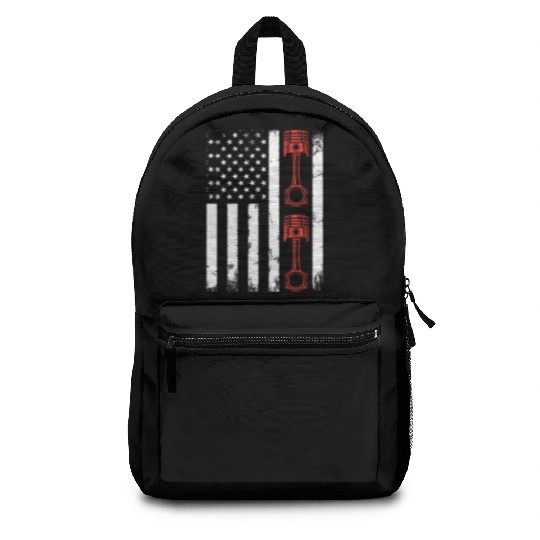 Auto Mechanic Car Piston Car Mechanic US Flag Backpacks