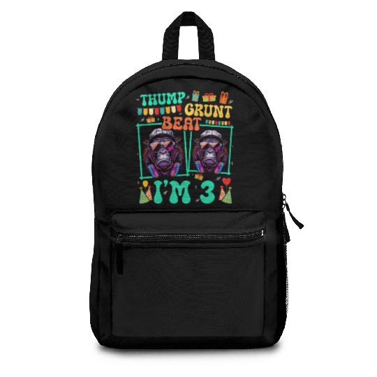 Thump Grunt Beat I'm 3 Gorilla Lover Kid 3rd Backpacks