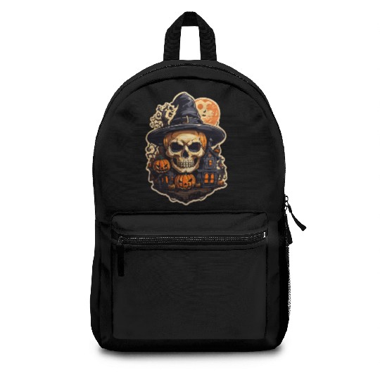 Halloween Skull House with Hat Premium Backpacks