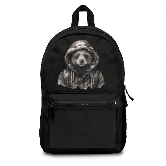 Cozy winter panda bear in coat with snow flakes Backpacks
