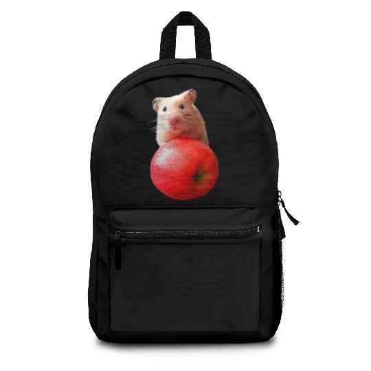 Cute syrian hamster with red apple Backpacks