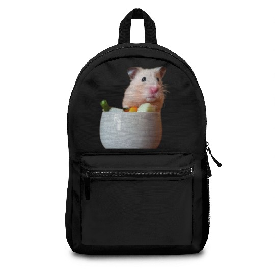 Golden syrian hamster eating healthy Backpacks