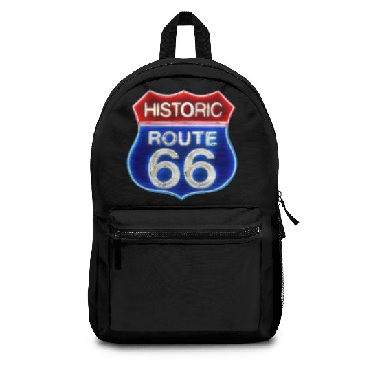 Route 66 neon sign Backpacks