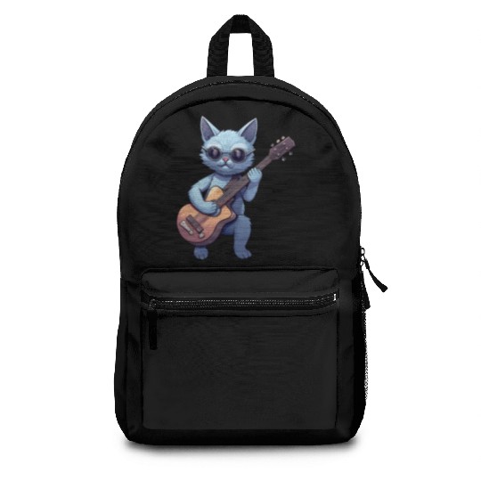 Rock Cat Playing Guitar - Funny Guitar Cat Backpacks