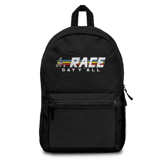 It s Race Day Y all White Text Backpacks