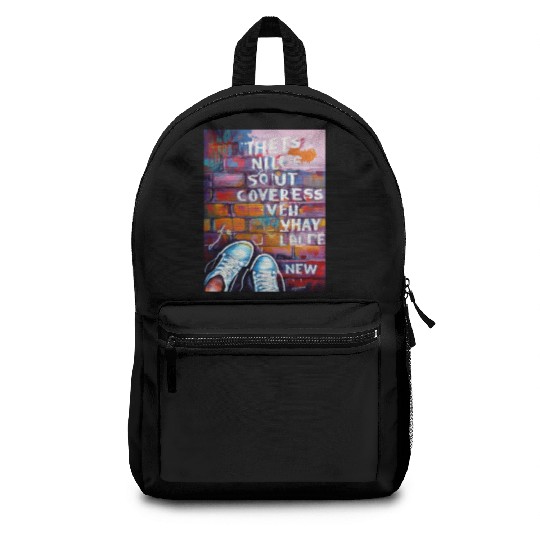 Sneaker Street Art: Rebel Typography on Brick Wal Backpacks