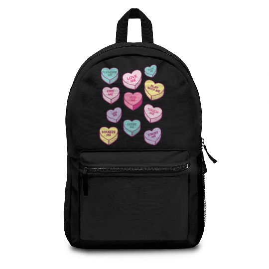 Love Me Kiss Me Pleasure Me Candy Hearts Backpacks