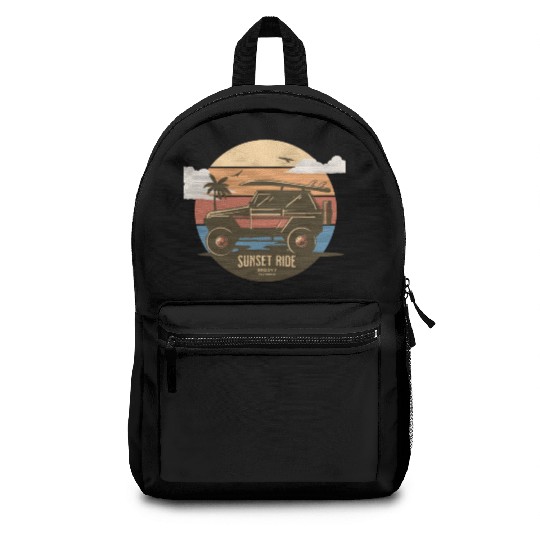 Sunset Ride - Beach Jeep - Groovy California T-Shi Backpacks