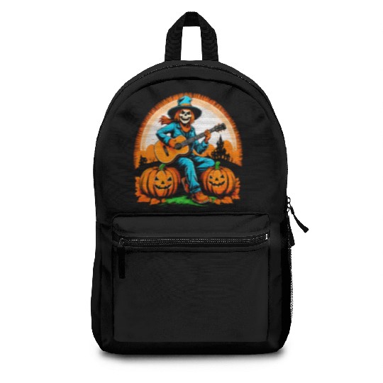 Happy Halloween scarecrow plays guitar Backpacks