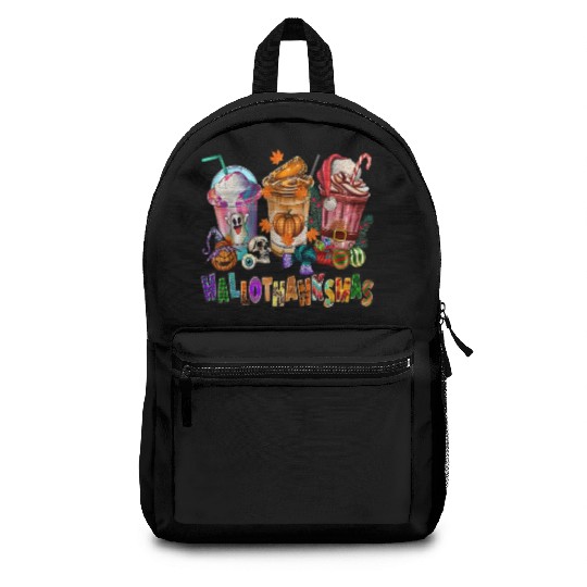 Happy Hallothanksmas Coffee Latte Halloween Backpacks