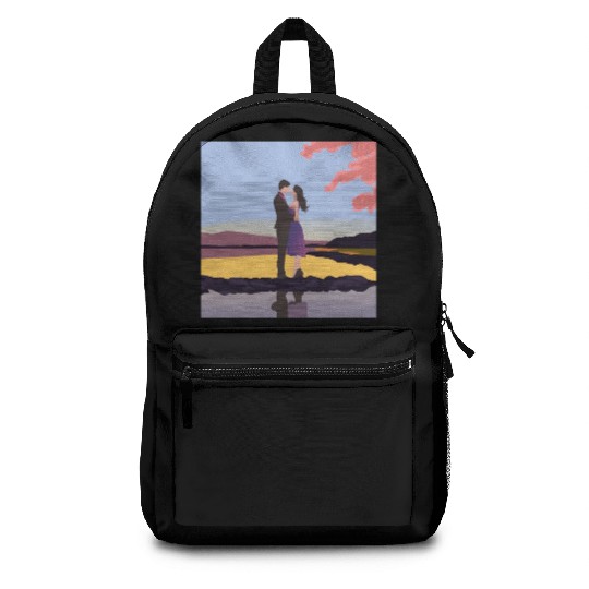 Romantic couple dance with sakura flowers Backpacks