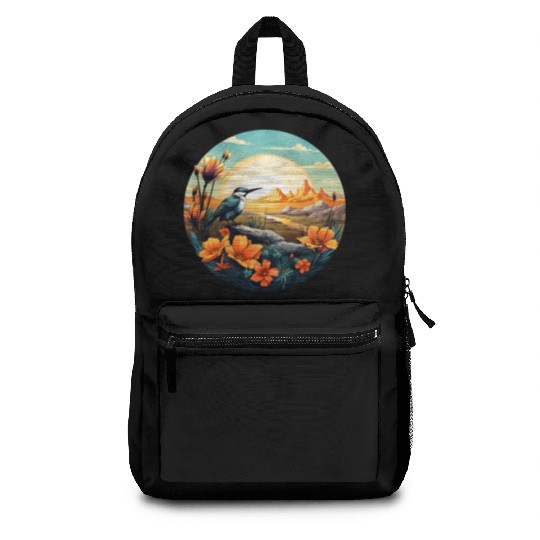 Beautiful Bird And Orange Morning Sunrise Backpacks